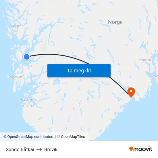 Sunde Båtkai to Brevik map