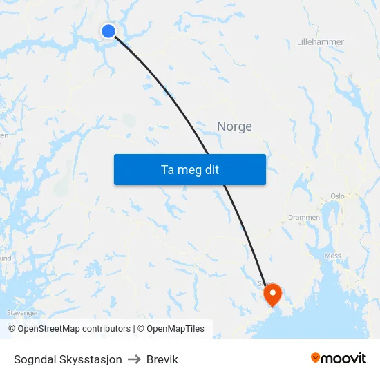 Sogndal Skysstasjon to Brevik map