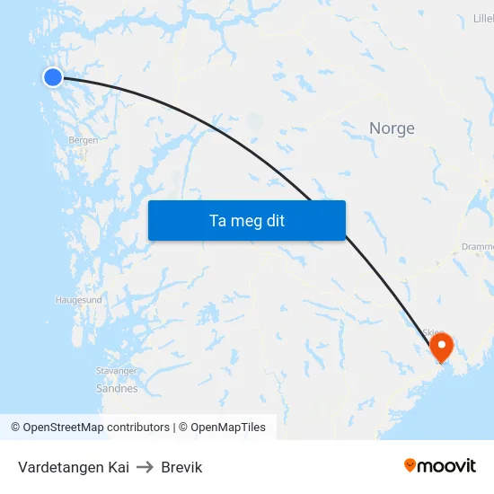 Vardetangen Kai to Brevik map