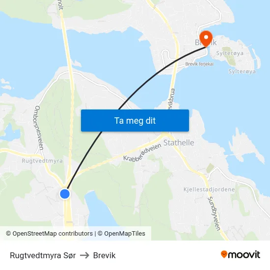 Rugtvedtmyra Sør to Brevik map