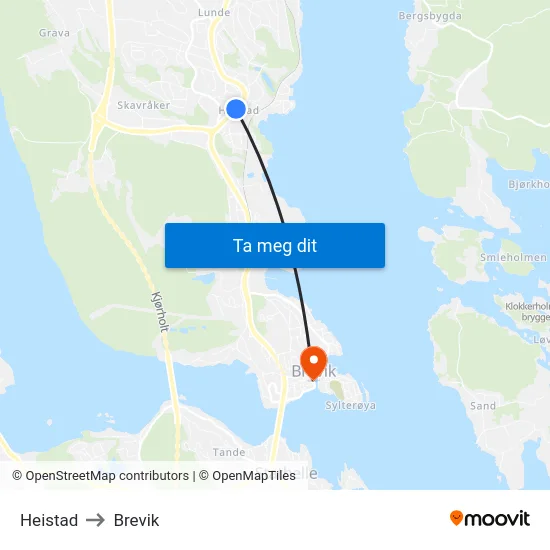 Heistad to Brevik map