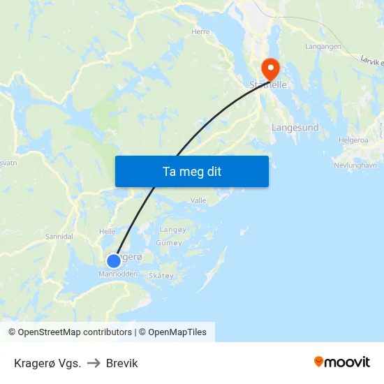 Kragerø Vgs. to Brevik map