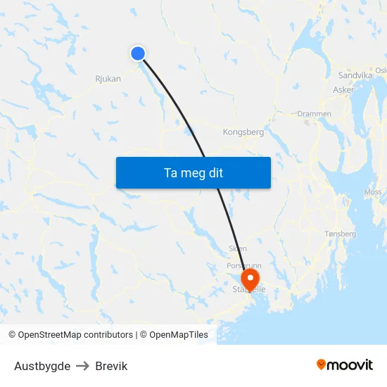 Austbygde to Brevik map
