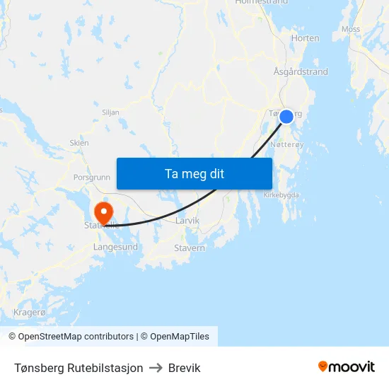 Tønsberg Rutebilstasjon to Brevik map