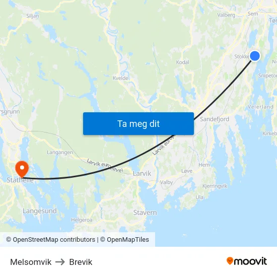 Melsomvik to Brevik map