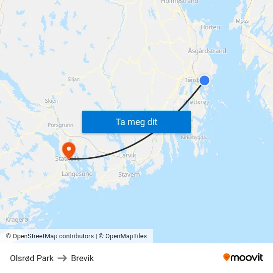 Olsrød Park to Brevik map