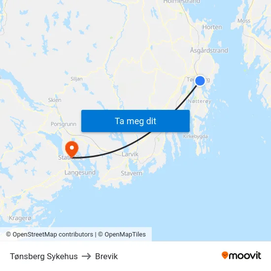 Tønsberg Sykehus to Brevik map