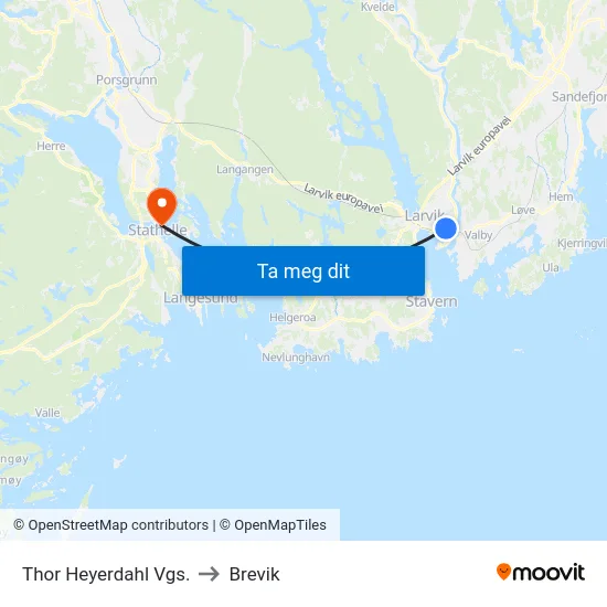 Thor Heyerdahl Vgs. to Brevik map