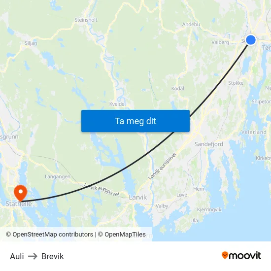 Auli to Brevik map