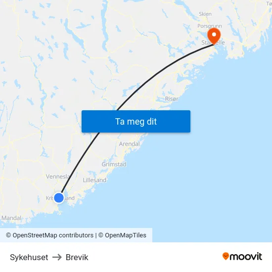 Sykehuset to Brevik map