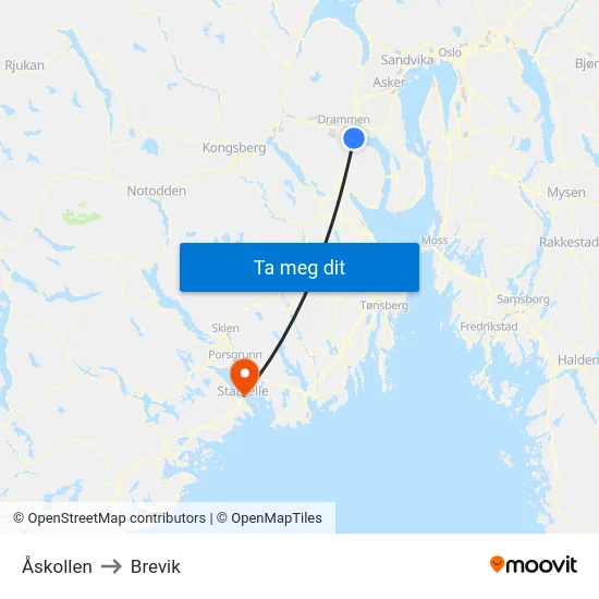 Åskollen to Brevik map