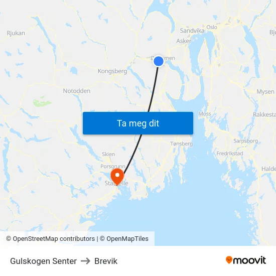 Gulskogen Senter to Brevik map