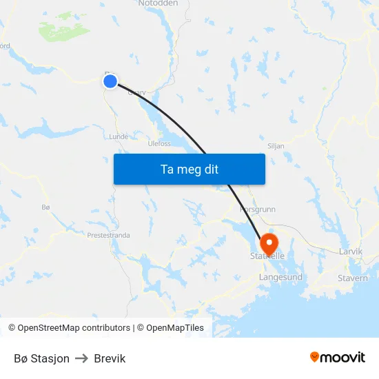 Bø Stasjon to Brevik map