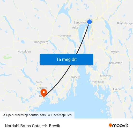 Nordahl Bruns Gate to Brevik map