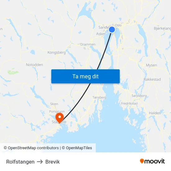 Rolfstangen to Brevik map