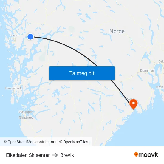 Eikedalen Skisenter to Brevik map