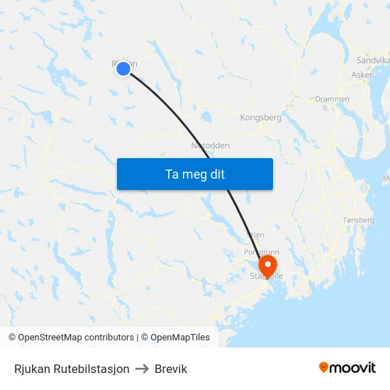 Rjukan Rutebilstasjon to Brevik map