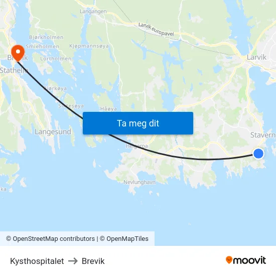 Kysthospitalet to Brevik map