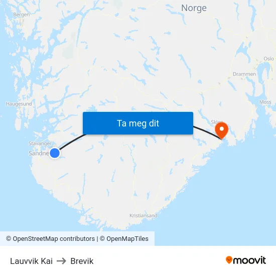 Lauvvik Kai to Brevik map