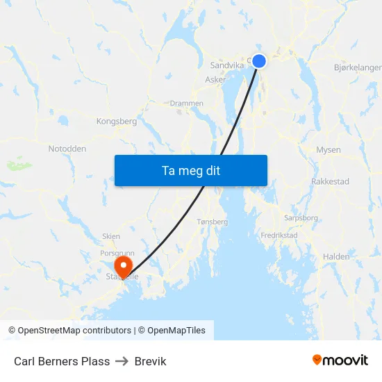 Carl Berners Plass to Brevik map