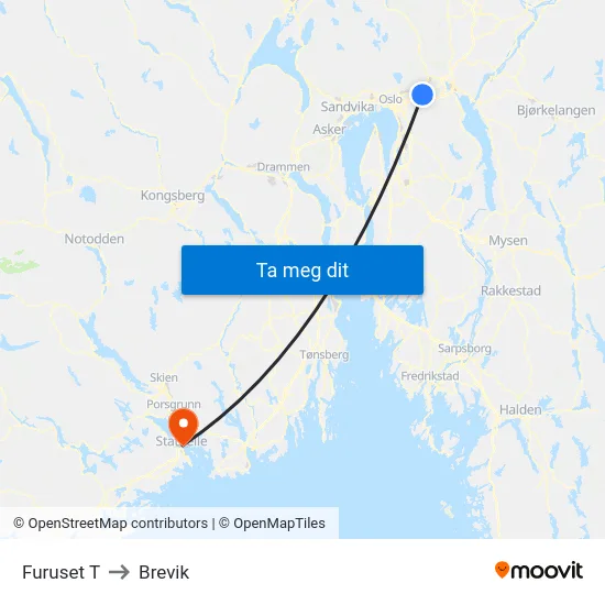 Furuset T to Brevik map