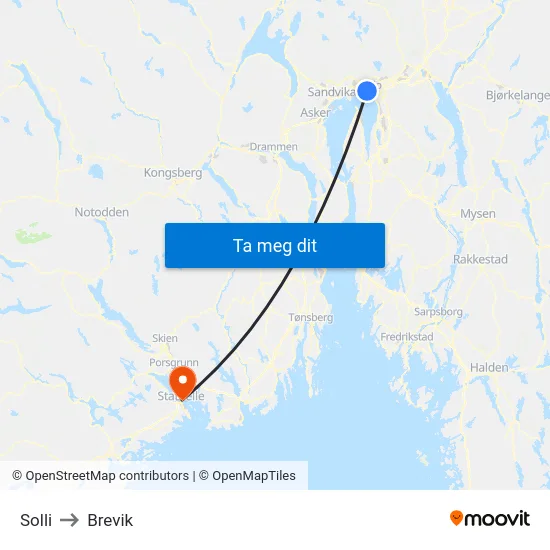 Solli to Brevik map