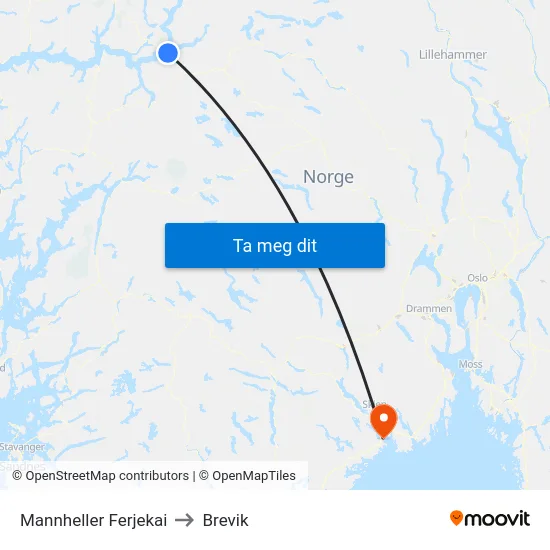 Mannheller Ferjekai to Brevik map