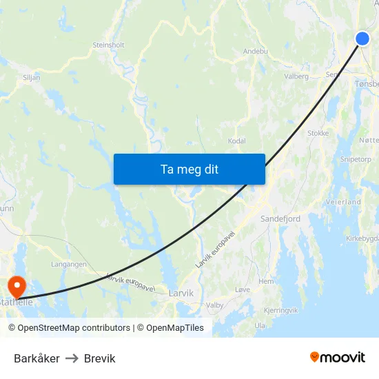 Barkåker to Brevik map