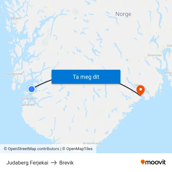 Judaberg Ferjekai to Brevik map