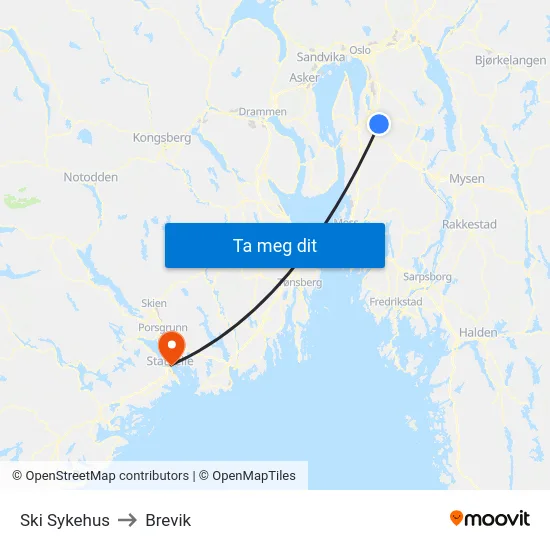 Ski Sykehus to Brevik map