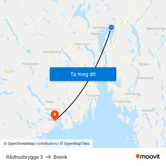 Rådhusbrygge 3 to Brevik map