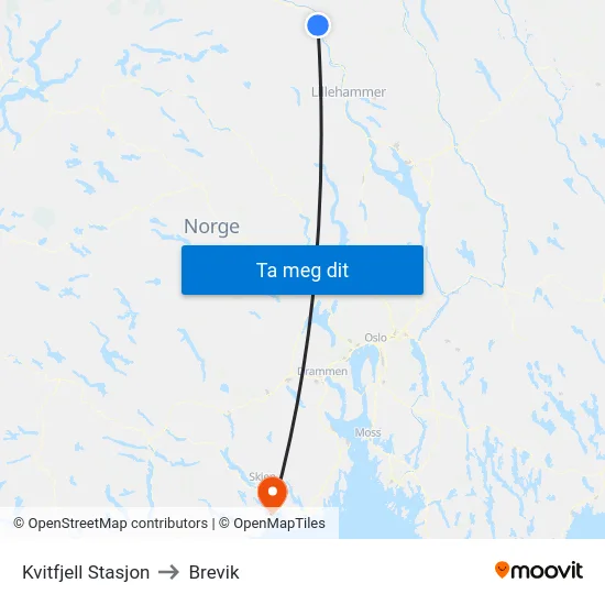Kvitfjell Stasjon to Brevik map