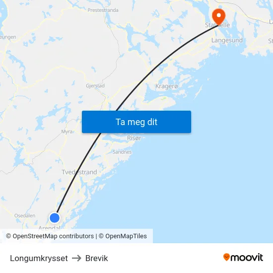 Longumkrysset to Brevik map