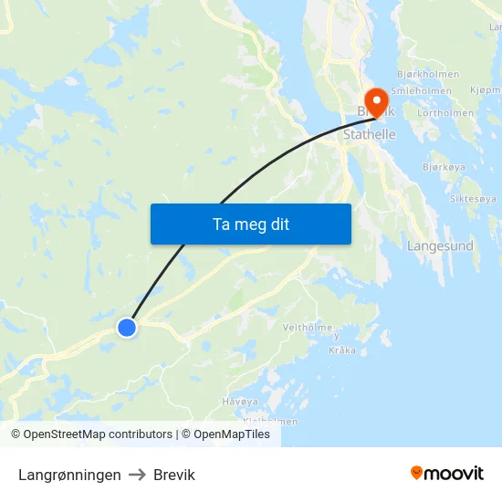 Langrønningen to Brevik map