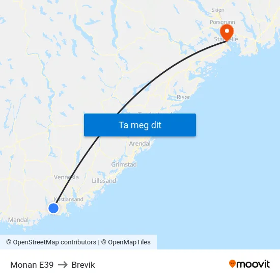 Monan E39 to Brevik map