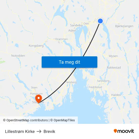 Lillestrøm Kirke to Brevik map