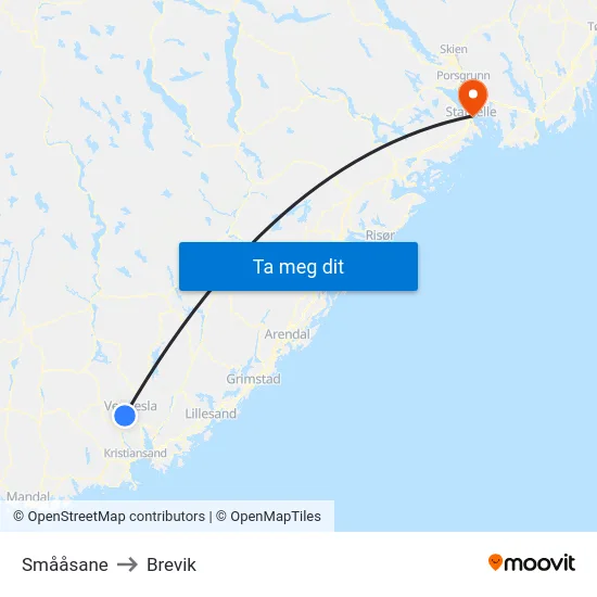 Smååsane to Brevik map