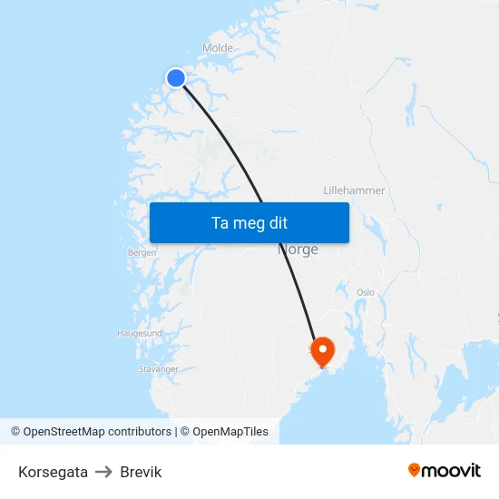 Korsegata to Brevik map
