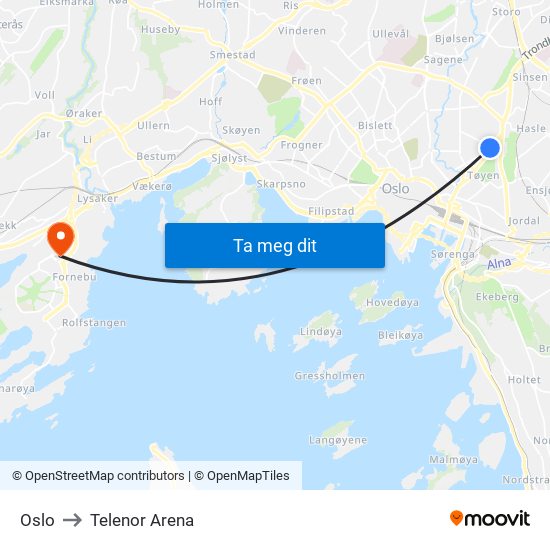 Oslo to Telenor Arena map