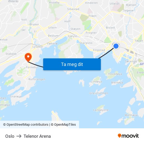 Oslo to Telenor Arena map