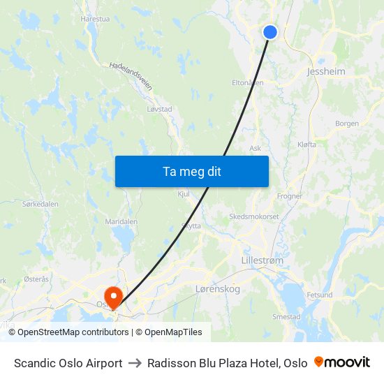 Scandic Oslo Airport to Radisson Blu Plaza Hotel, Oslo map