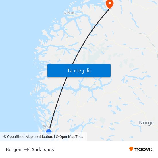 Bergen to Åndalsnes map