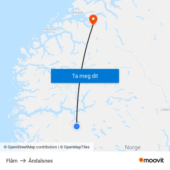 Flåm to Åndalsnes map