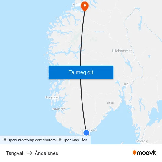 Tangvall to Åndalsnes map