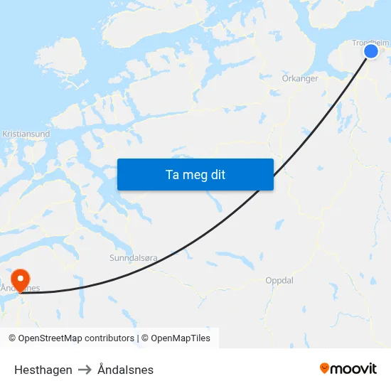 Hesthagen to Åndalsnes map