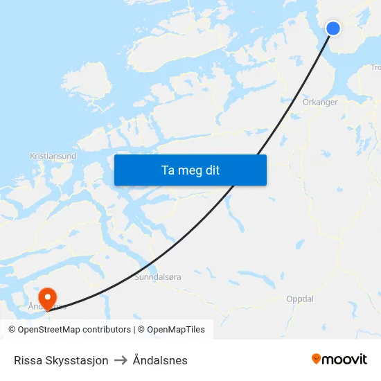 Rissa Skysstasjon to Åndalsnes map