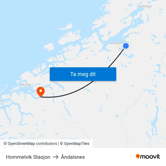Hommelvik Stasjon to Åndalsnes map
