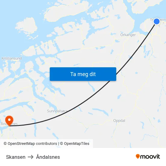 Skansen to Åndalsnes map