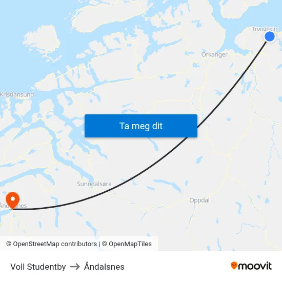 Voll Studentby to Åndalsnes map