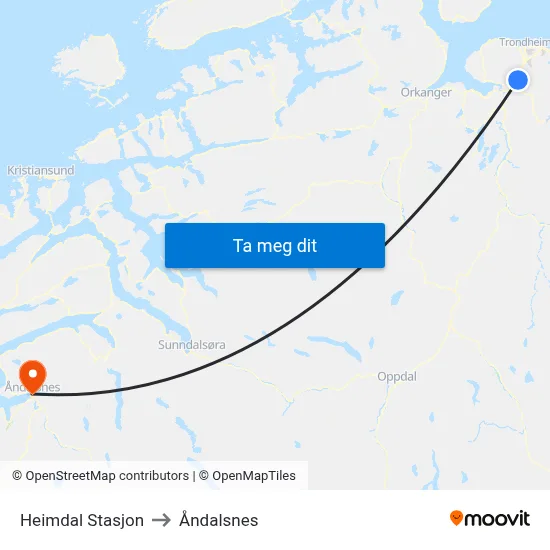 Heimdal Stasjon to Åndalsnes map